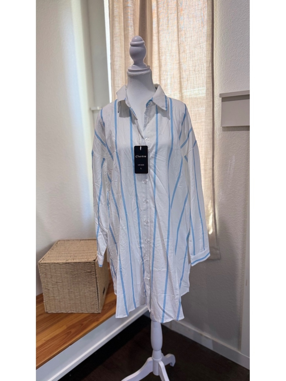 Chartou Striped Button-Down Shirt Dress / Tunic